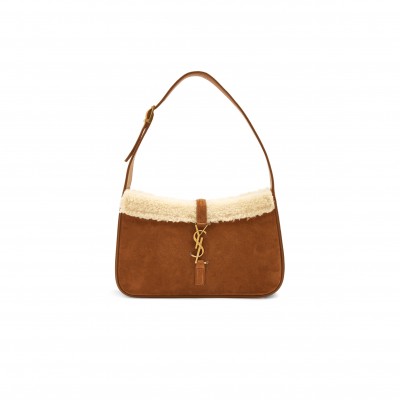 YSL LE 5 À 7 IN SHEARLING-TRIMMED NUBUCK 65722811ZLW2281 (23*16*6.5cm)